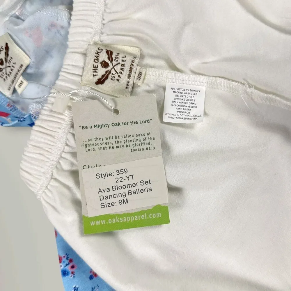 NWT The Oaks Apparel Girl's Dancing Ballerina 2 Piece Bloomer Set Blue Size 9M